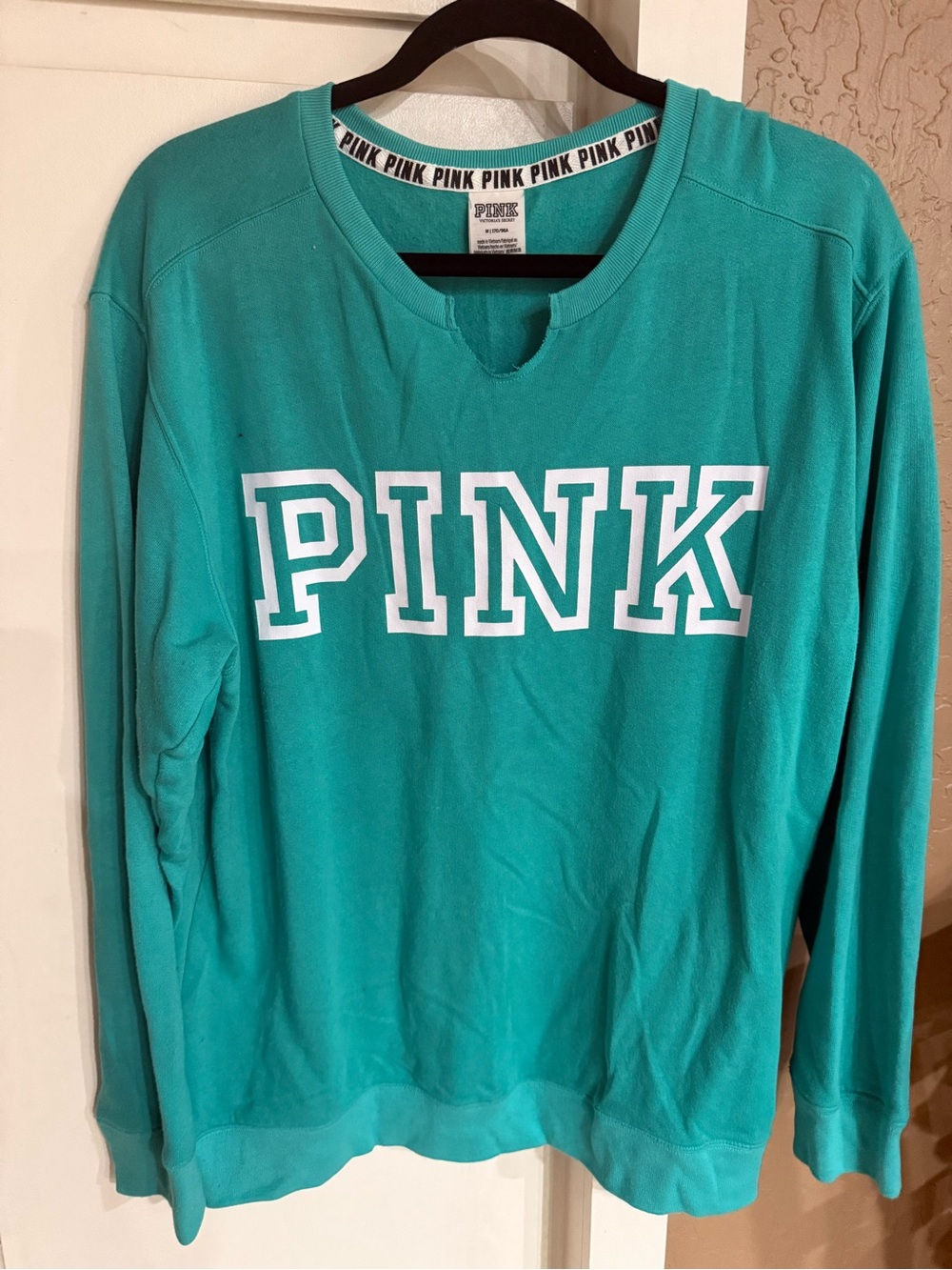 PINK Victoria's Secret Teal Crewneck with White Logo